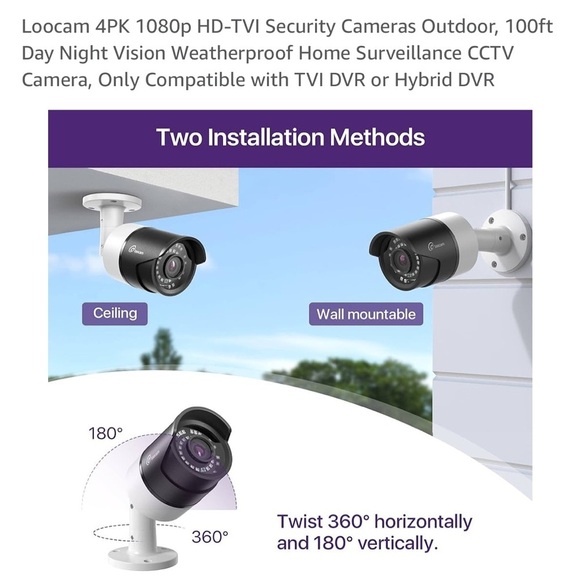Loocam 4PK 1080p HD-TVI Security Cameras Outdoor, 100ft Day Night Vision - Picture 2 of 14